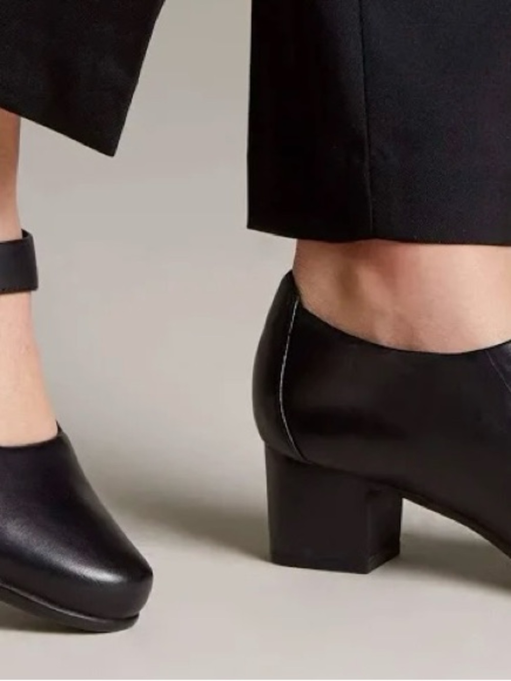 Clarks Black Leather Block Heel Mary Jane with Ankle Strap